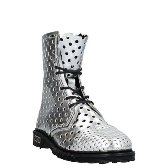 Silver Cut Out Lace Up Tall Ankle Boots NEW - Picture 1 of 4